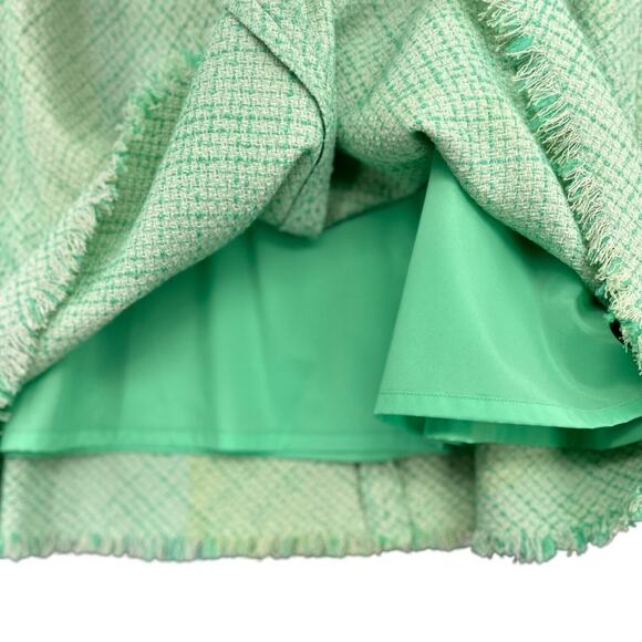 Elie Tahari Ginger Green Tweed Textured Belted Frayed Hem Corpcore Skirt Size 10 - Picture 5 of 10